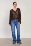 Women's collar lace-up Lace-Like Knit sweater - dark brown - 4