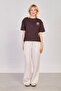 Women's Front Back Printed Oversized T-Shirt - Brown - 4