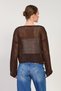 Women's collar lace-up Lace-Like Knit sweater - dark brown - 5