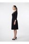 Apsen Women's Black Knitted Double Breasted Collar Belted Midi Length Office Casual Dress 4355-110 - 7