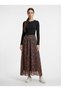 Apsen Women's Brown Leopard Printed Pack Elastic Waist Maxi Skirt Drapey A-Line Lined 2204-90 - 6