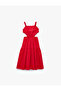 Cotton Square Neck Strap A-Line Cut-Out Detail Midi Dress - 5