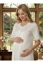 New Season Ecru Summer Lace Embroidered Design Buttoned Short Sleeve 100% P Cotton Maternity Nightgown - 5