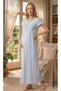 New Season Blue Pleated Detailed Summer Design with Breastfeeding Feature Short Sleeve Maternity Nightgown - 3