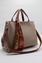 Women's Beige Large Size Pocketed Double Handle Scarf-Detail Practical Crisscross Strap Hand and Shoulder Bag