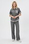 Women's Gray Mesh Detailed Tencel Denim Fabric Shirt and Pants Top and Bottom Set