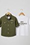 Bukem Khaki Green Top Pocket T-Shirt Set with Bukem Writing (1-6 Years) - 2