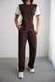 Women's Bitter Brown Block Detailed Soft Textured Modal Fabric Top and Bottom Set - 3