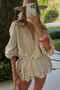 Muslin Fabric Shirt Ruffled Mini Shorts Jumpsuit - 2