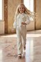 Girl's Scarf Detail, Chiffon Shirt Square Pattern Knitwear Vest and Chanel Trousers Cream Bottom Top Set - 4