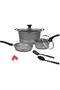 Essential Die-Cast Granite Cookware Set, 9-Piece Non-Stick Pots & Pans Set with Glass Lid & Spoons