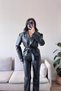 New Season Double-Breasted Belted Buttoned Leather Jacket