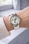 White Leather Strap Large Case Chronograph Style Wristwatch Quartz with Calendar