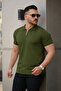 Men's Zippered Polo Neck Slim Fit Knitwear T-Shirt - 5