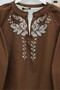 V-neck blouse with embroidered front and sleeves - tan - 5