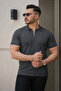 Men's Zippered Polo Neck Slim Fit Knitwear T-Shirt - 2