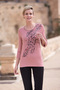 Women's Plus Size Stretch Fabric Stoned Leopard Printed Printed Three Quarter Sleeve Mother T-Shirt Combed Cotton Blouse
