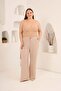 Elastic Waist Wide-Leg Large Size Women's Linen Pants Mink - 5