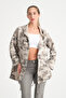 Women's Beige Italian Sequined Back Jacket K Hooded O Oversized