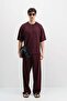 Corded Fabric Textured Baggy Sweatpants Plum - 6