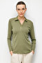 Women's Polo Collar Needle Embroidered Pa Cotton Combed Cotton Blouse 26806 Khaki