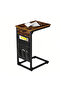 Rustic C-Shaped End Table with Side Storage Pocket
