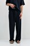 Corded Fabric Textured Baggy Sweatpants Bottom Navy Blue