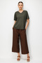 Women's V-Neck Collar Chain Trim Combed Cotton T-Shirt 26707 Khaki - 2