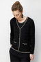 Women's V-Neck Small Diamond Patterned Fine Knit Cardigan 26360 Black - 2