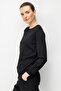 Women's Crew Neck Patterned Long Sleeve Fine Knit Blouse 26351 Black - 4