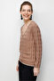 Women's V-Neck Small Diamond Patterned Fine Knit Cardigan 26360 Mocha - 2