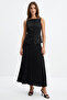 Sleeveless Pleated Linen Trim Regular Midi Dress - 3