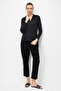 Women's Polo Collar Needle Embroidered Pa Cotton Combed Cotton Blouse 26806 Black - 3