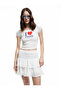 Lace Detailed Cotton Lu Slim Fit Printed Off-Shoulder T-Shirt - 2