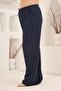Elastic Waist Wide-Leg Plus Size Women's Linen Pants Navy Blue - 2