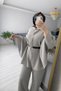 Gold Button Detail Pancohole Sleeve Belt Piece Tunic Set - Stylish Double Set