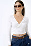 Women's White Double-Breasted Knot Detail Cropped Blouse - 2