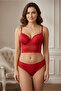 Women's Red Bralette Padded Underwear Set - 3