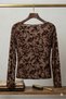Women's Brown Floral Print Sheer Tulle Blouse Long Sleeve Stylish Body - 5