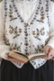 Women's Cream V-Neck Ethnic Floral Embroidered Buttoned Linen Woven Pinterest Bohemian Vest - 4