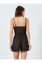 Black Lace Slip Dress with Brief And Suspender Set - 6