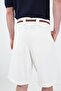 White Linen Shorts with Pocket Details - 3