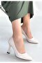 Merio Beige Printed Patent Leather Heeled Shoes