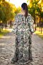 Çi̇çek D Patterned Madonna Collar Sleeve with Elastic Pocket Pocketed Business Cut Viscose Oversize Large Size Dress - 6