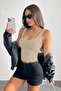 Women's Corded Fabric Look Slim Fit Body-Fitting Cotton Pack Basic White Tank Tops with Pool Collar - 4