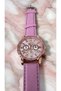 Powder Pink Leather Strap Rose Gold Case Functional Women's Wristwatch-Zircon Stone Bracelet Set - 5