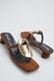 Women's Brown Flip Flops Suede Slipper Gold Buckled Low Heels with Blunt Toe - Stylish Summer Trend - 2