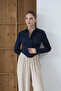 Beli Corseted Long Sleeve Cropped Shirt Navy Blue - 2