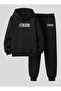 Boy's Hooded Set Pac Man Printed 3 Yarn Ş Brushed Inside Sweatshirt - Sweatpants Set