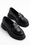 Dayna Women's Black Shiny Leather High-Top Buckle Loafer Shoes